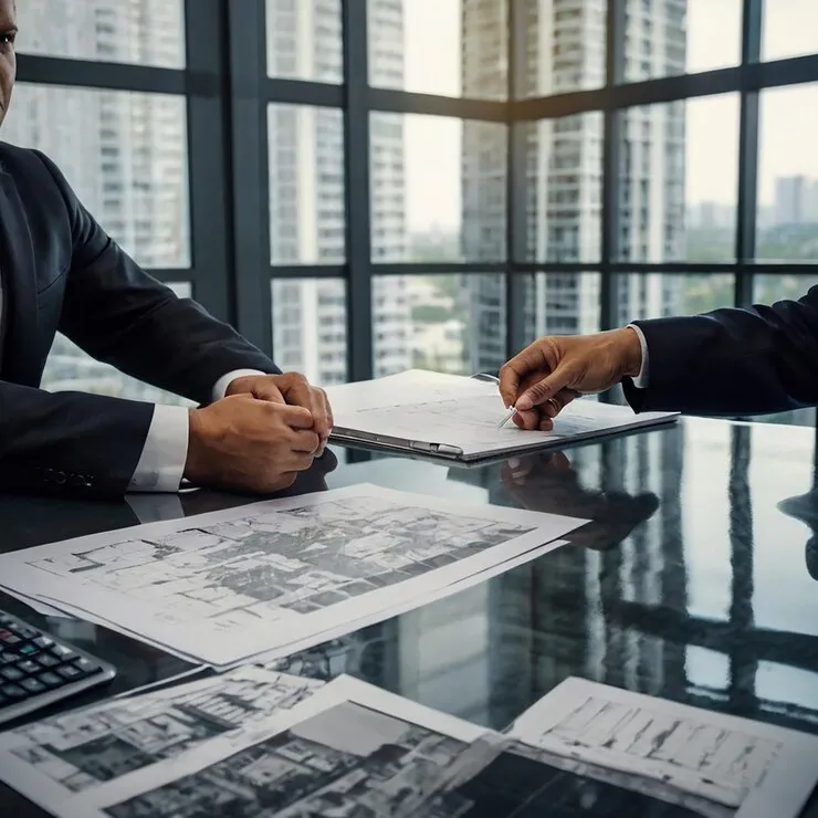 two men are sitting table with p